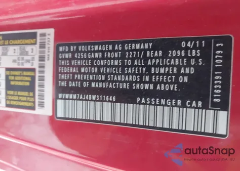 2011 Volkswagen Golf Tdi 2-Door z USA, uszkodzony, nr VIN WVWMM7AJ4BW311646